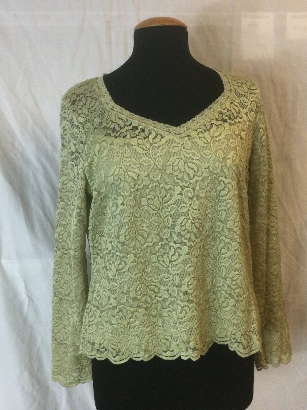 Lace Light Green Floral Women's Pullover Lined Stretchable XL READ